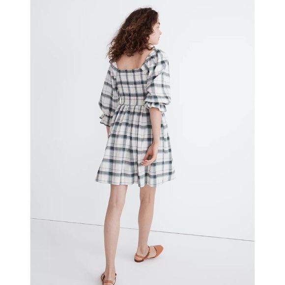Madewell Lucie elbow-sleeve smocked mini dress in plaid - Picture 10 of 12